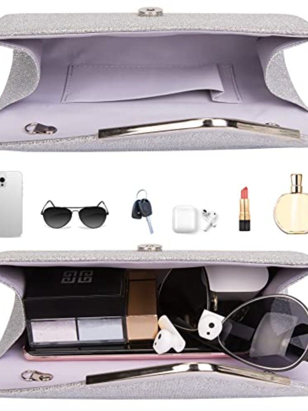 🆕 Silver Clutch Purses for Women, Shiny Sequin Envelope Clutch Evening Bag - Picture 3 of 4